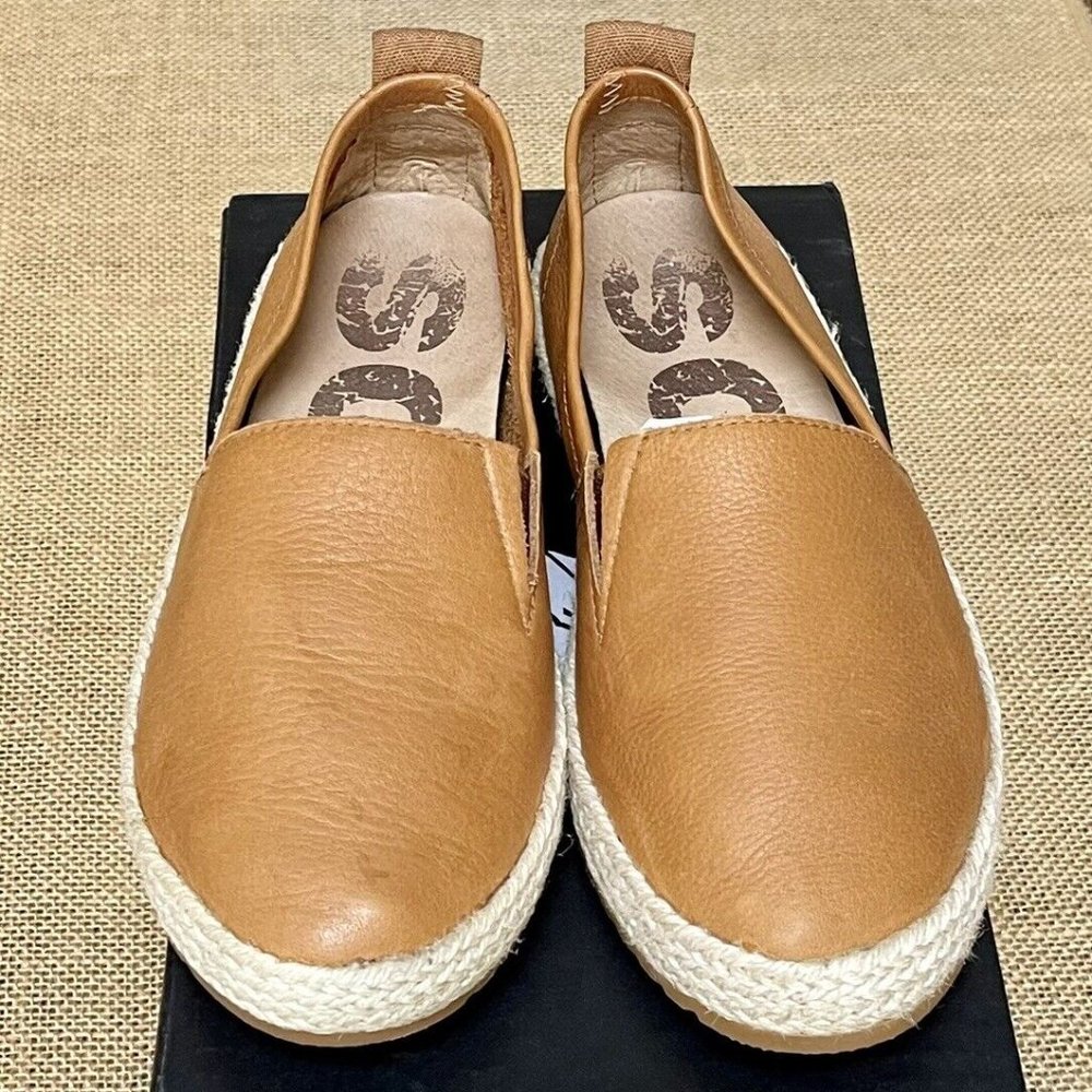 Womens Sorel Shoes Ella Jute Camel Brown Leather Moccasin Espadrille 6